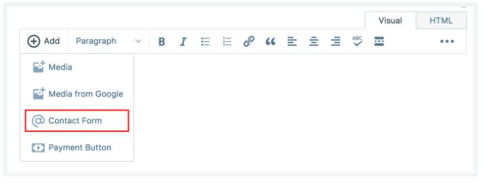 insert a contact form in your posts or pages