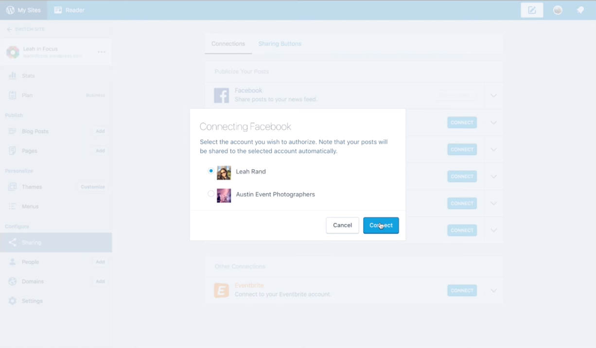 connect Facebook with Publicize