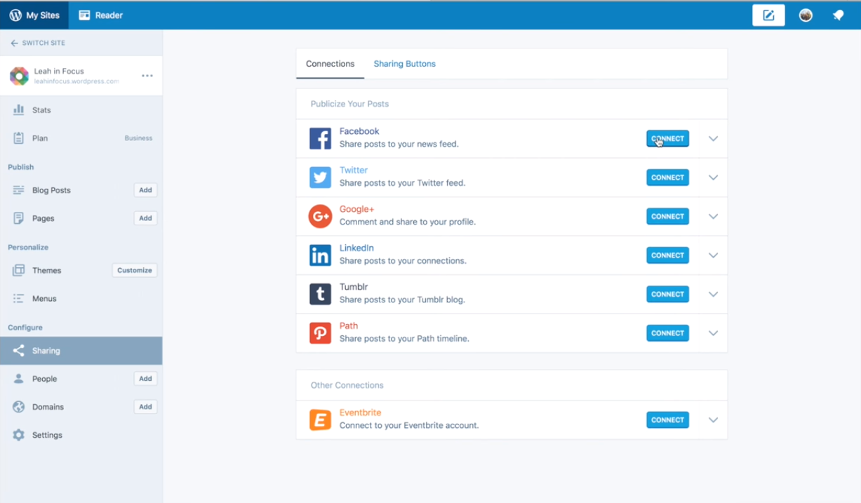 connect Facebook with Publicize