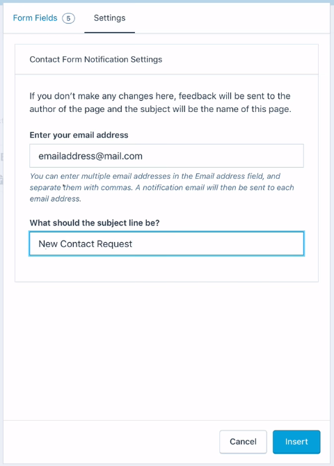insert a contact form in your posts or pages