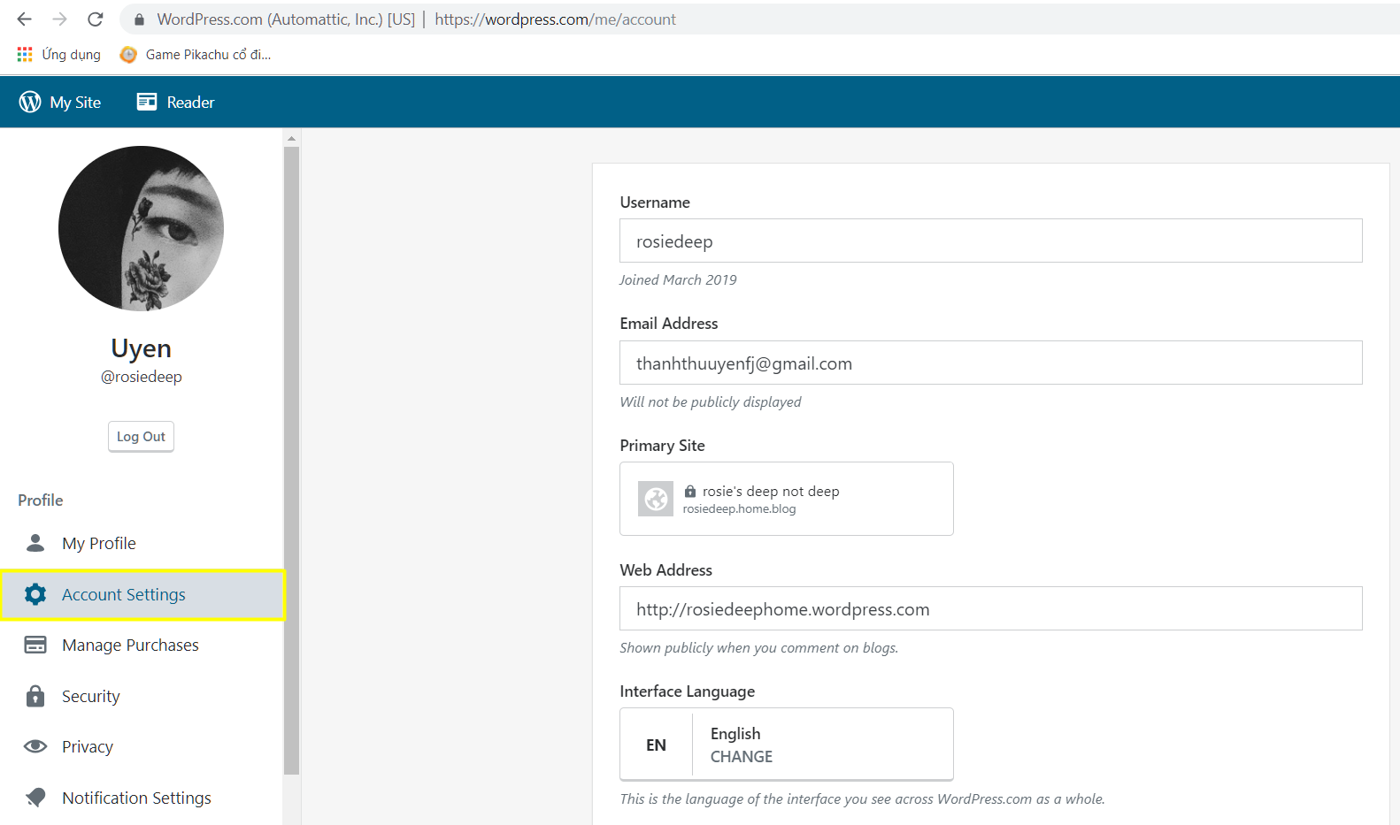 account settings tab
